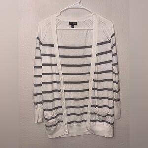 ANA A New Approach Striped Button Front Cardigan Sweater Women’s XS Cream Gray